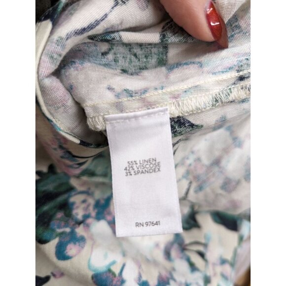 J Jill Women's Linen Stretch Floral Pants Cropped Size S Zip Flat Front Elastic - Picture 5 of 5